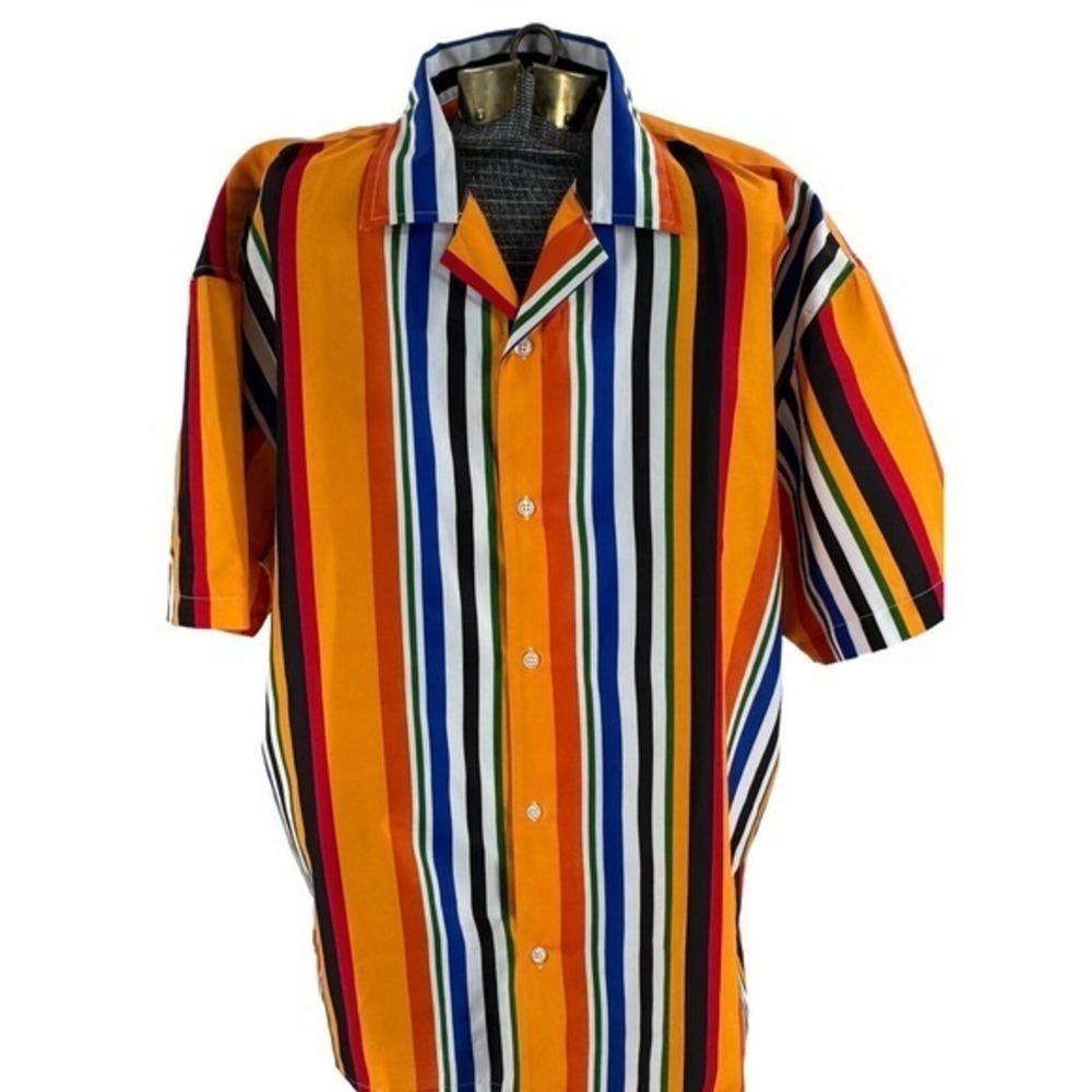 Weiv Of Los Angeles Brilliant Colored Stripe Short‎ Sleeve Button Shirt Mens 2XL